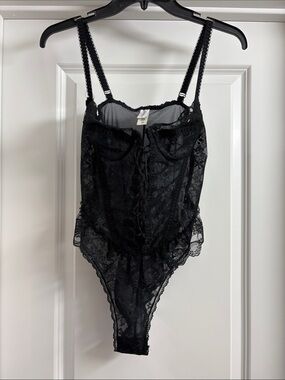Frederick's of Hollywood Black Lace Bodysuit Teddy